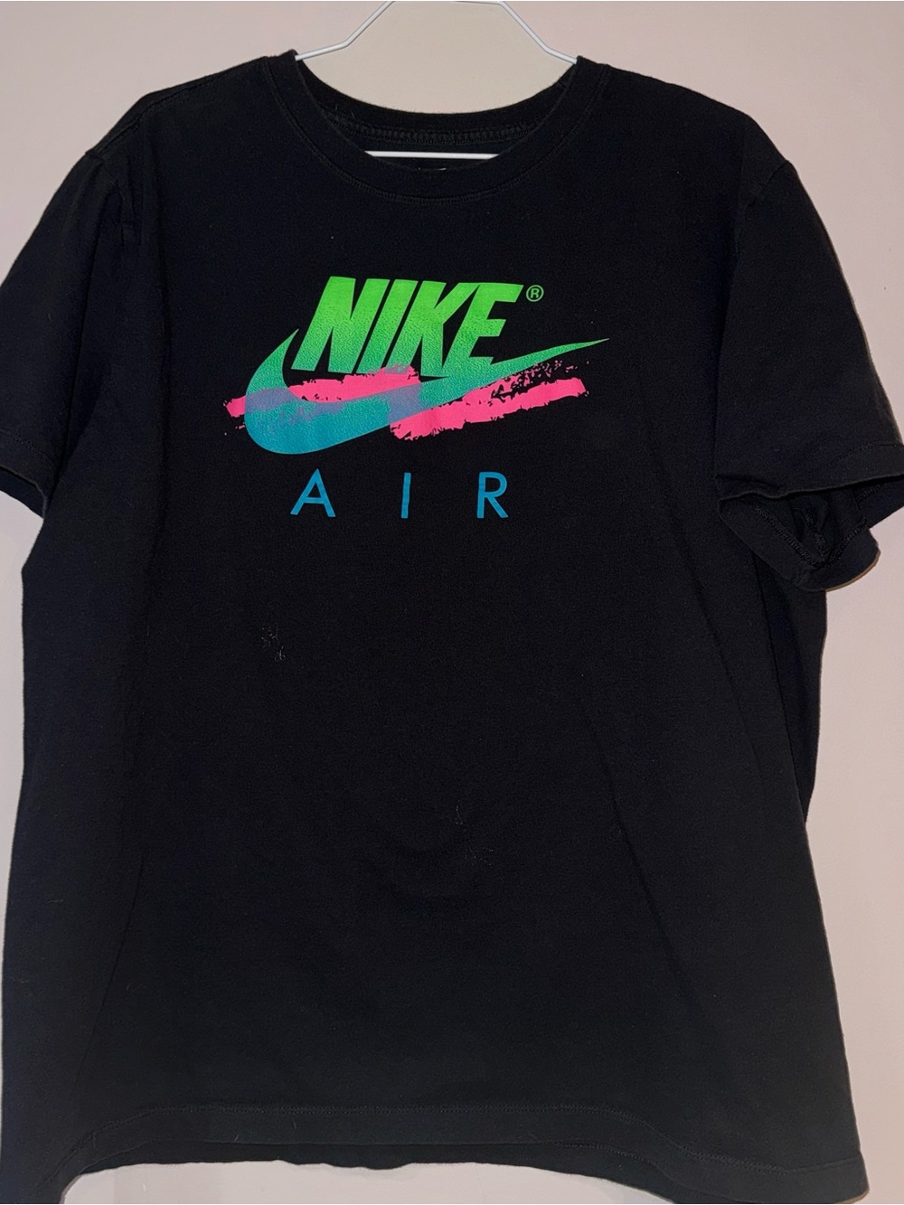 Nike Black Short Sleeve Tee with Green, Teal & Pink Nike Air Logo